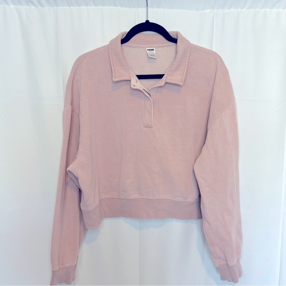 PINK Victoria's Secret Tops - PINK Victoria's Secret Women Sweatshirt Large Pink Campus Collar Cropped